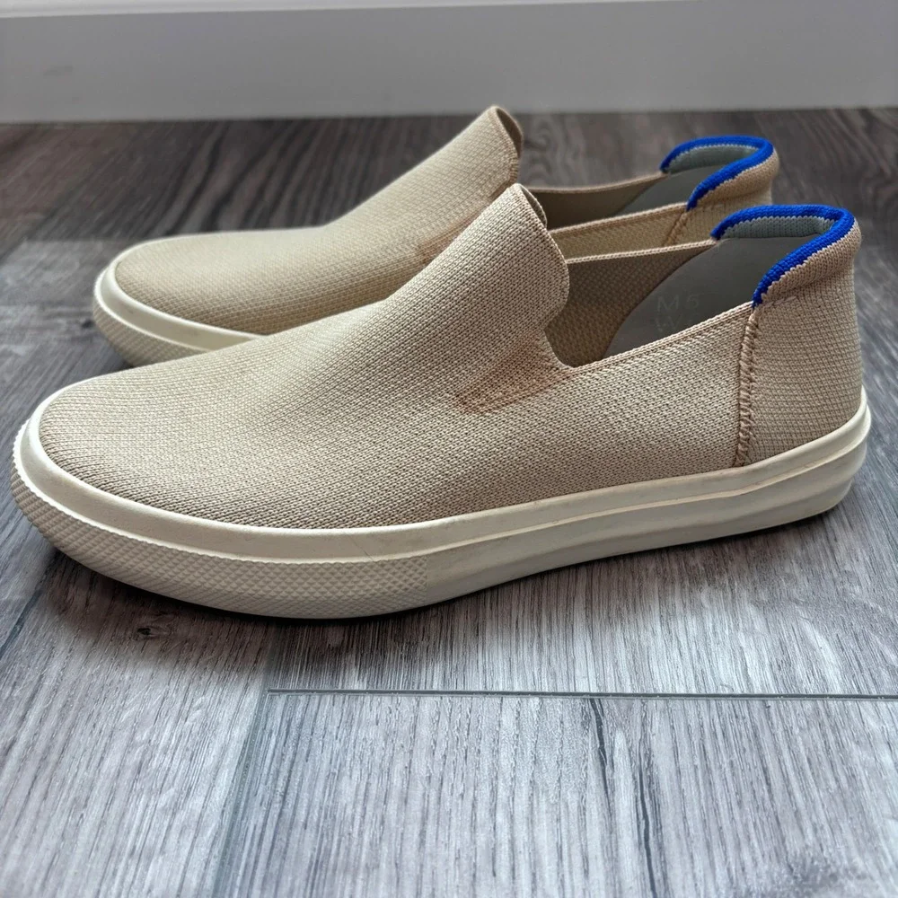 Rothy's The Sneaker Slip On Shoes Womens 6.5 Sand Beige Knit Blue Halo